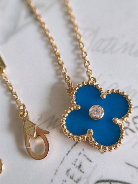 Van Cleef & Arpels Jewelry - Van Cleef & Arpels Sapphire Blue Porcelain Four-Leaf Clover Necklace